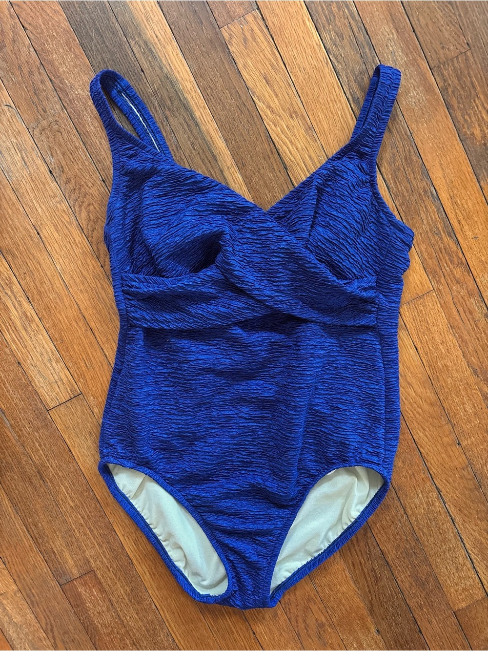 Vintage Textured Royal Blue One-Piece Swimsuit size 14 Classic cut and style